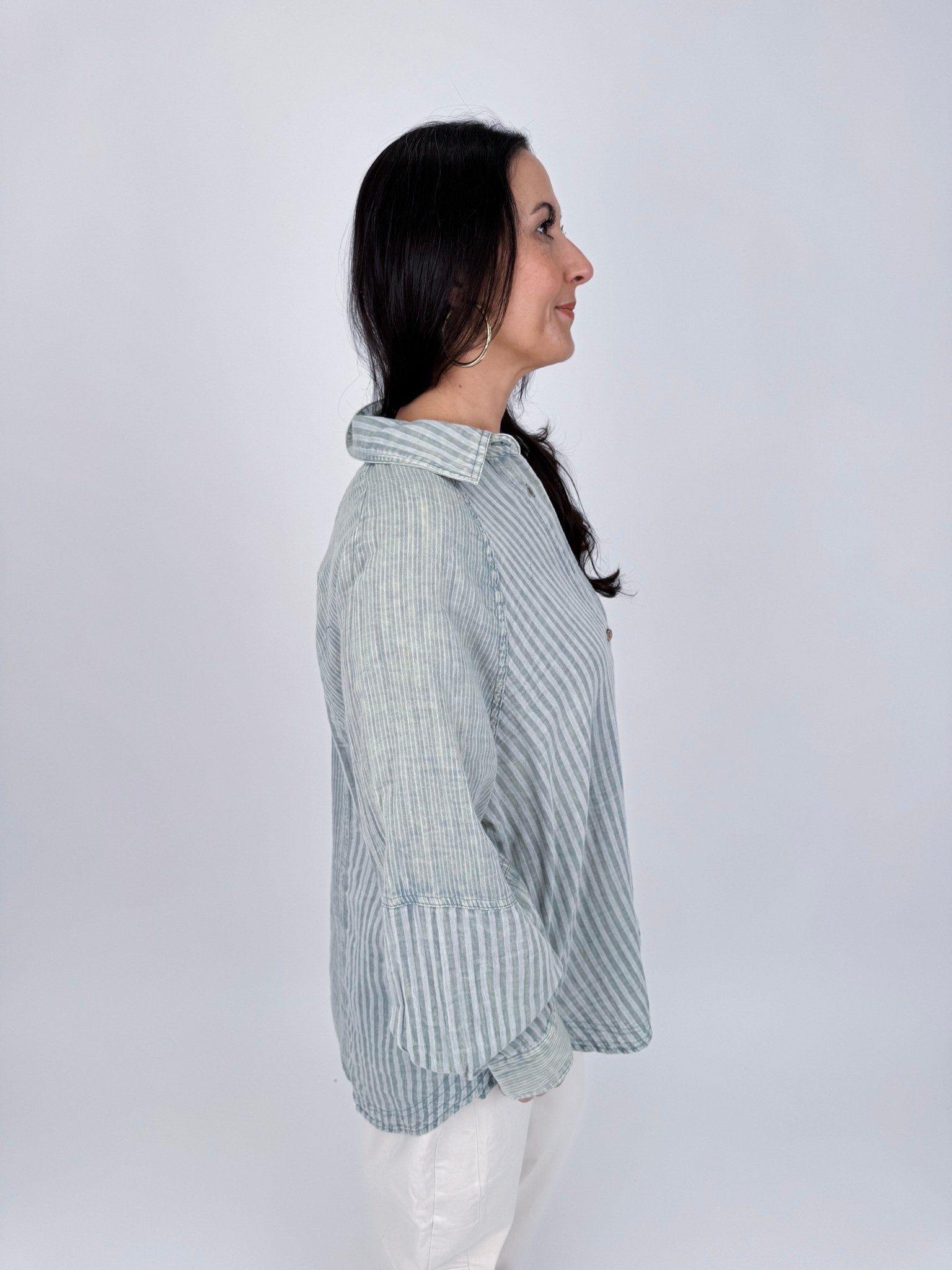 Beverly Striped Button Up Top - PAPER DOLL