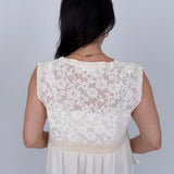 If You Wish Lace Detail Blouse in ivory with lace overlay bodice, tie front sweetheart neckline, crochet waist trim, and ribbed peplum hem