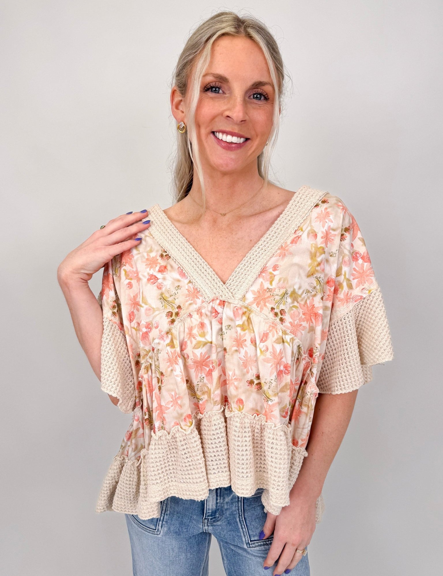 Sprouting Spring V - Neck Knit Top - PAPER DOLL