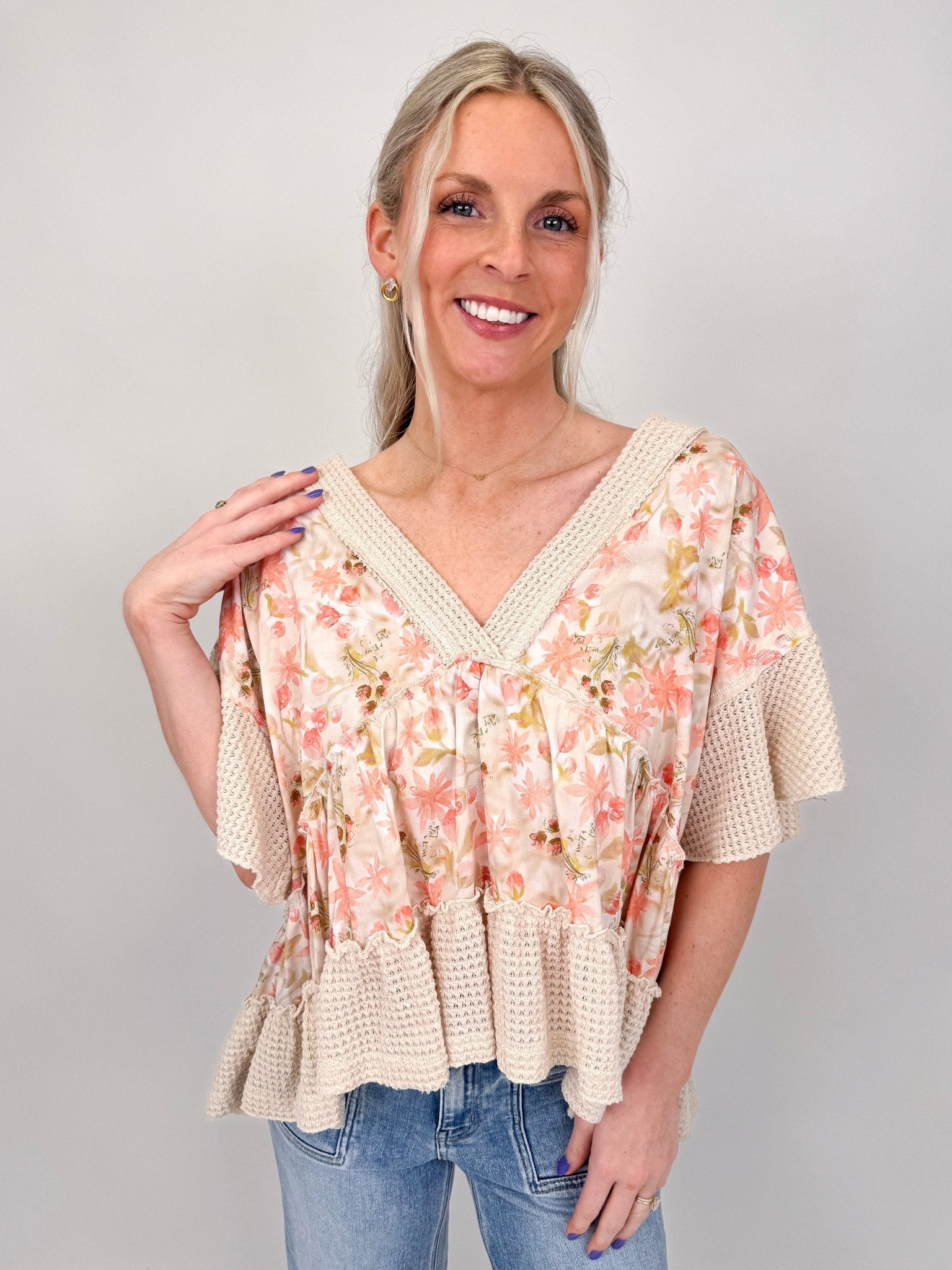 Sprouting Spring V - Neck Knit Top - PAPER DOLL