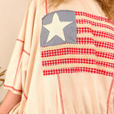 Free Bird Boho Knit Top with cream knit and gingham American flag appliqué — Paper Doll

