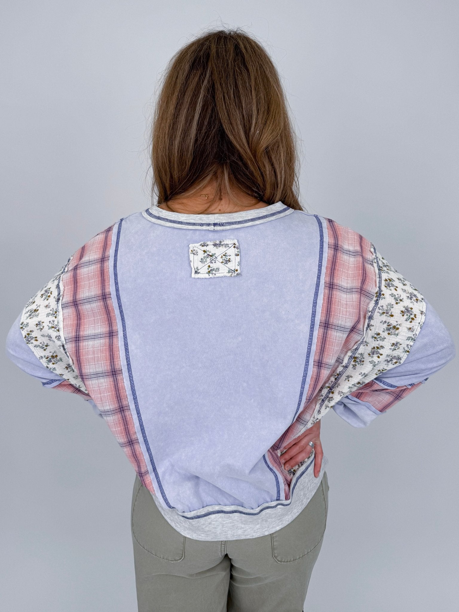 Just A Joy Mixed Fabric Top - PAPER DOLL