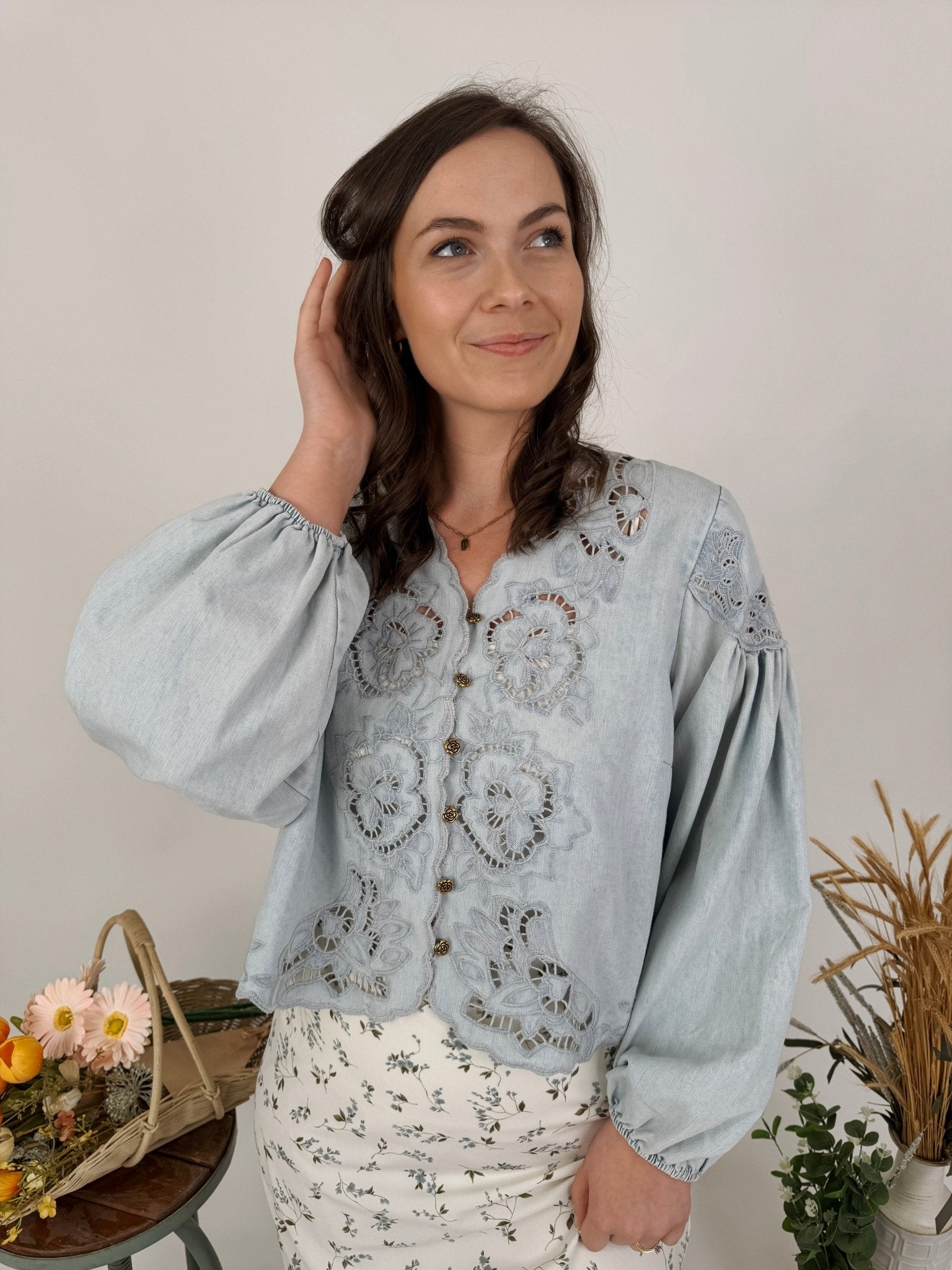 Dreaming Denim Floral Button Top - PAPER DOLL