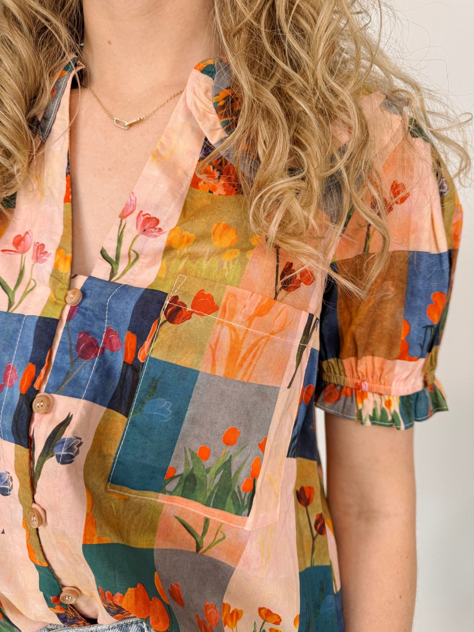 Gillian Puff Sleeve Button Up Top - PAPER DOLL