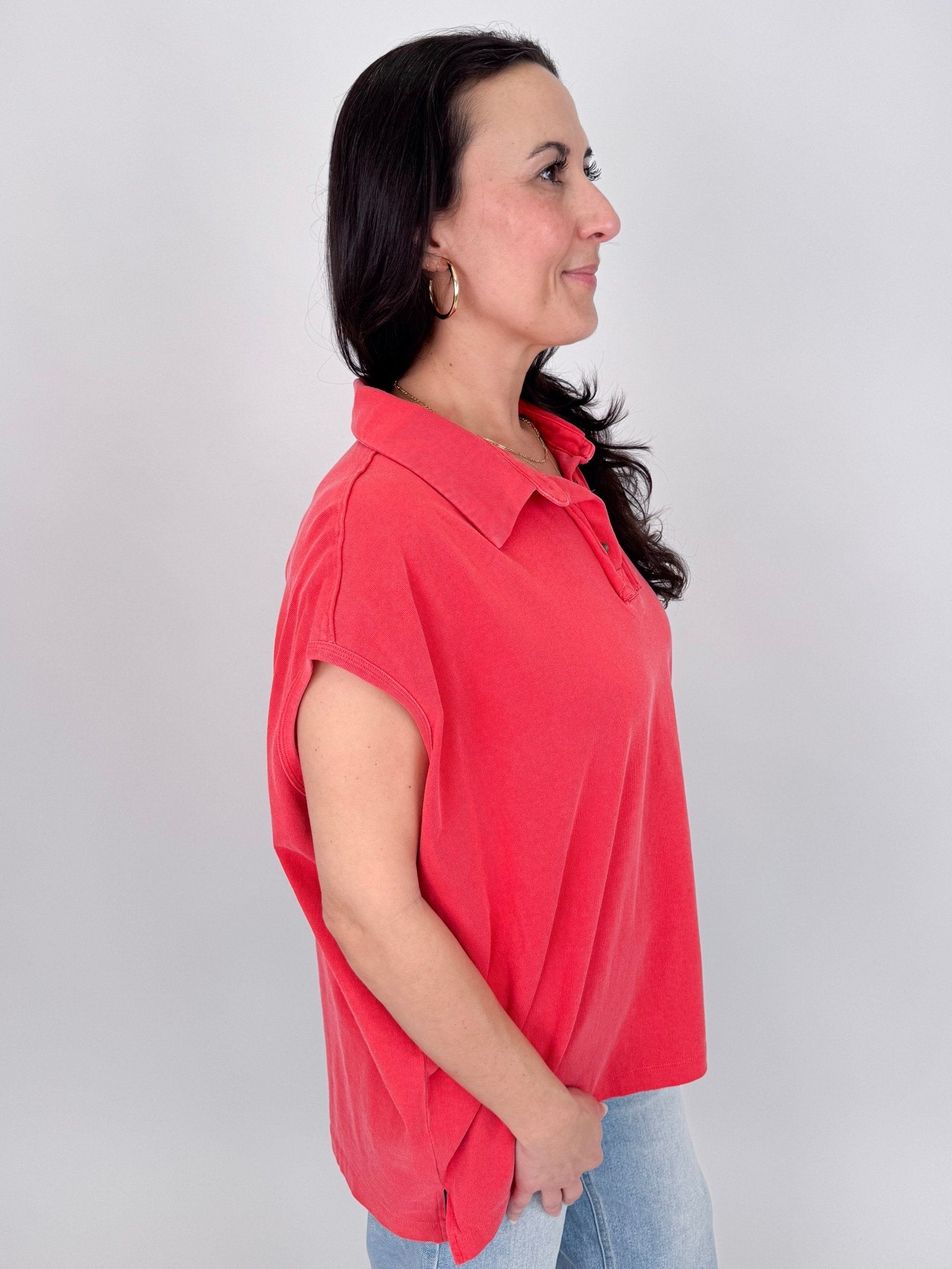 Meadow Muse Elevated Tee with polo collar and washed cotton finish — Paper Doll