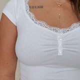 Maelle Lace Trim Henley Knit Top - PAPER DOLL