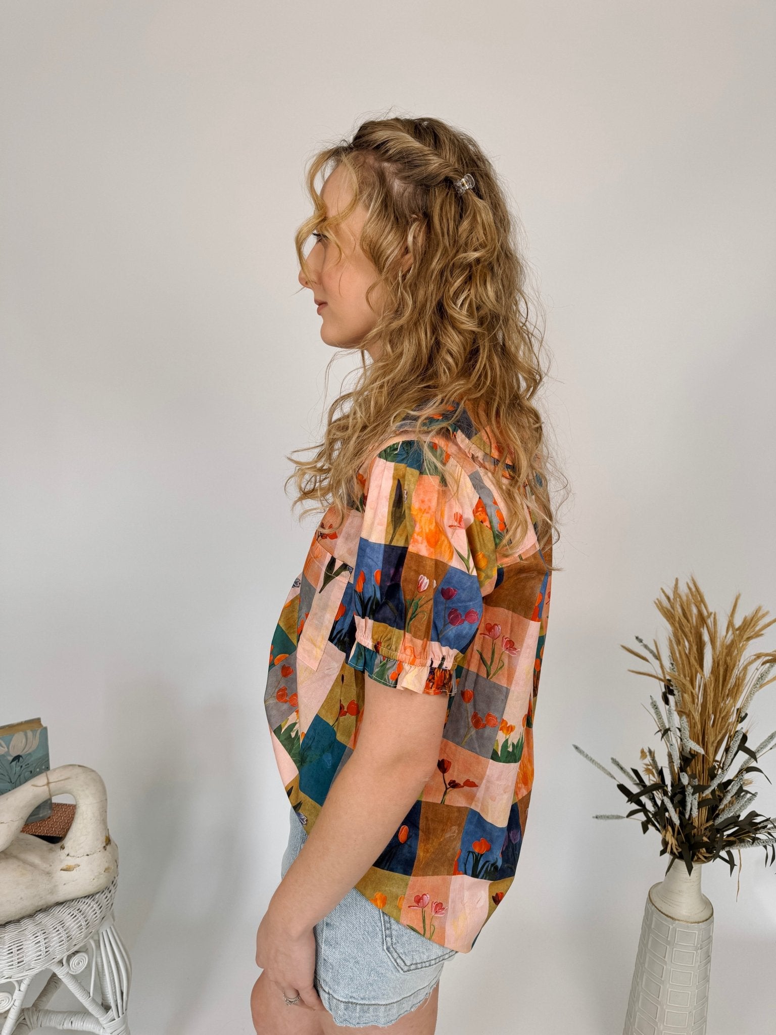 Gillian Puff Sleeve Button Up Top - PAPER DOLL