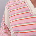 To See You Smile Stripe Top in pink multi stripe with ivory contrast panels, notch neckline, and relaxed boxy fit