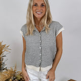 Leona Striped Sweater Vest Cardigan - PAPER DOLL