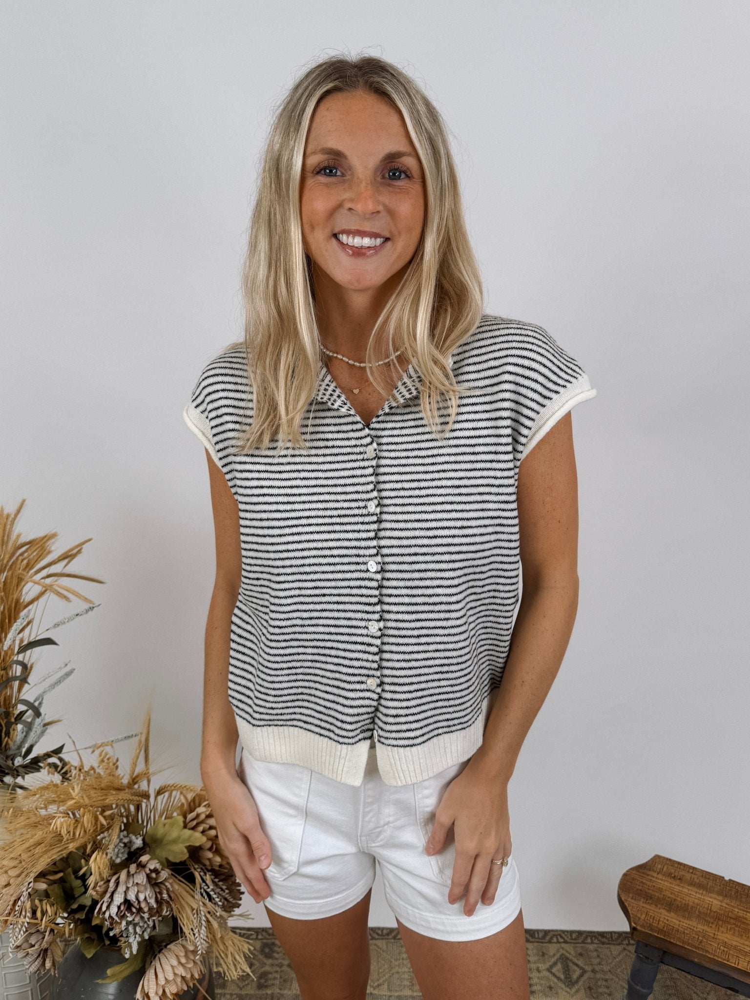 Leona Striped Sweater Vest Cardigan - PAPER DOLL