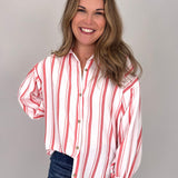Carmen Striped Button Up Top - PAPER DOLL