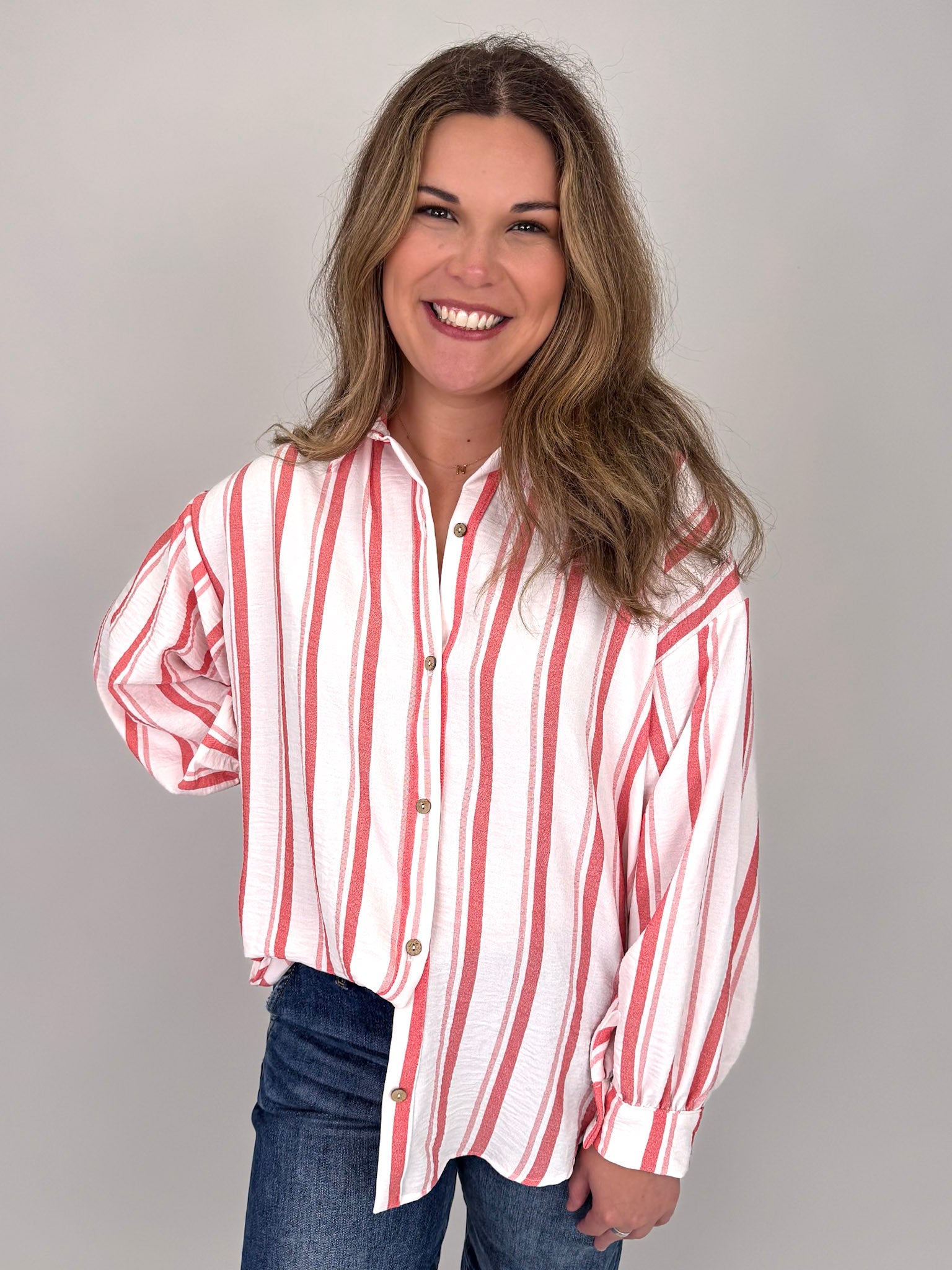 Carmen Striped Button Up Top - PAPER DOLL