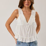 Etta V-Neck Lace Trim Top - PAPER DOLL