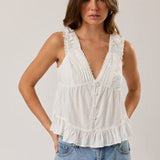 Etta V-Neck Lace Trim Top - PAPER DOLL