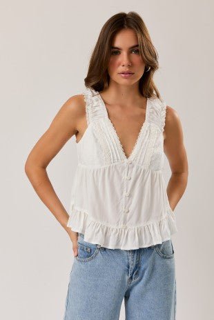 Etta V-Neck Lace Trim Top - PAPER DOLL