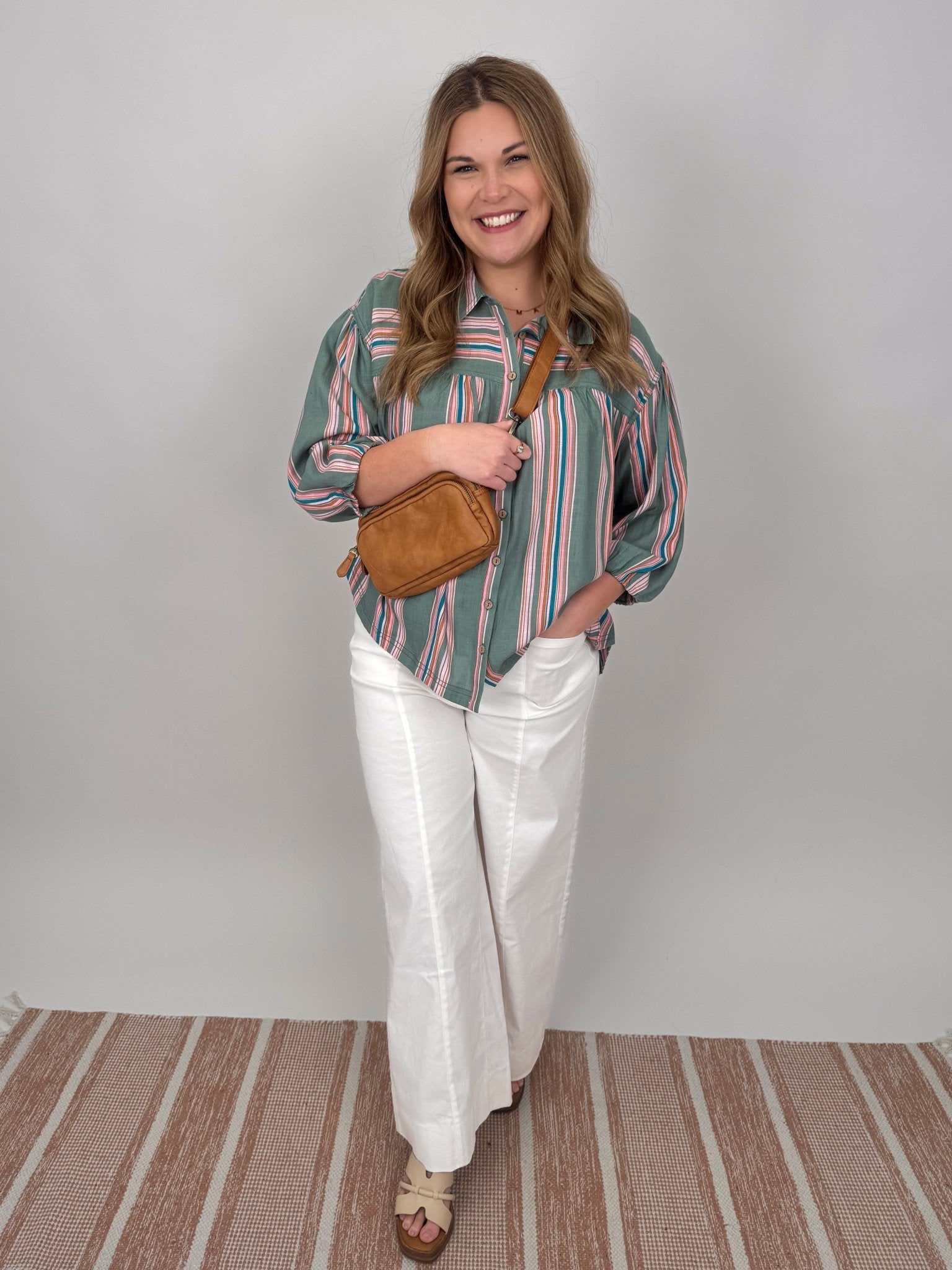 Wren Striped Front Button Top - PAPER DOLL
