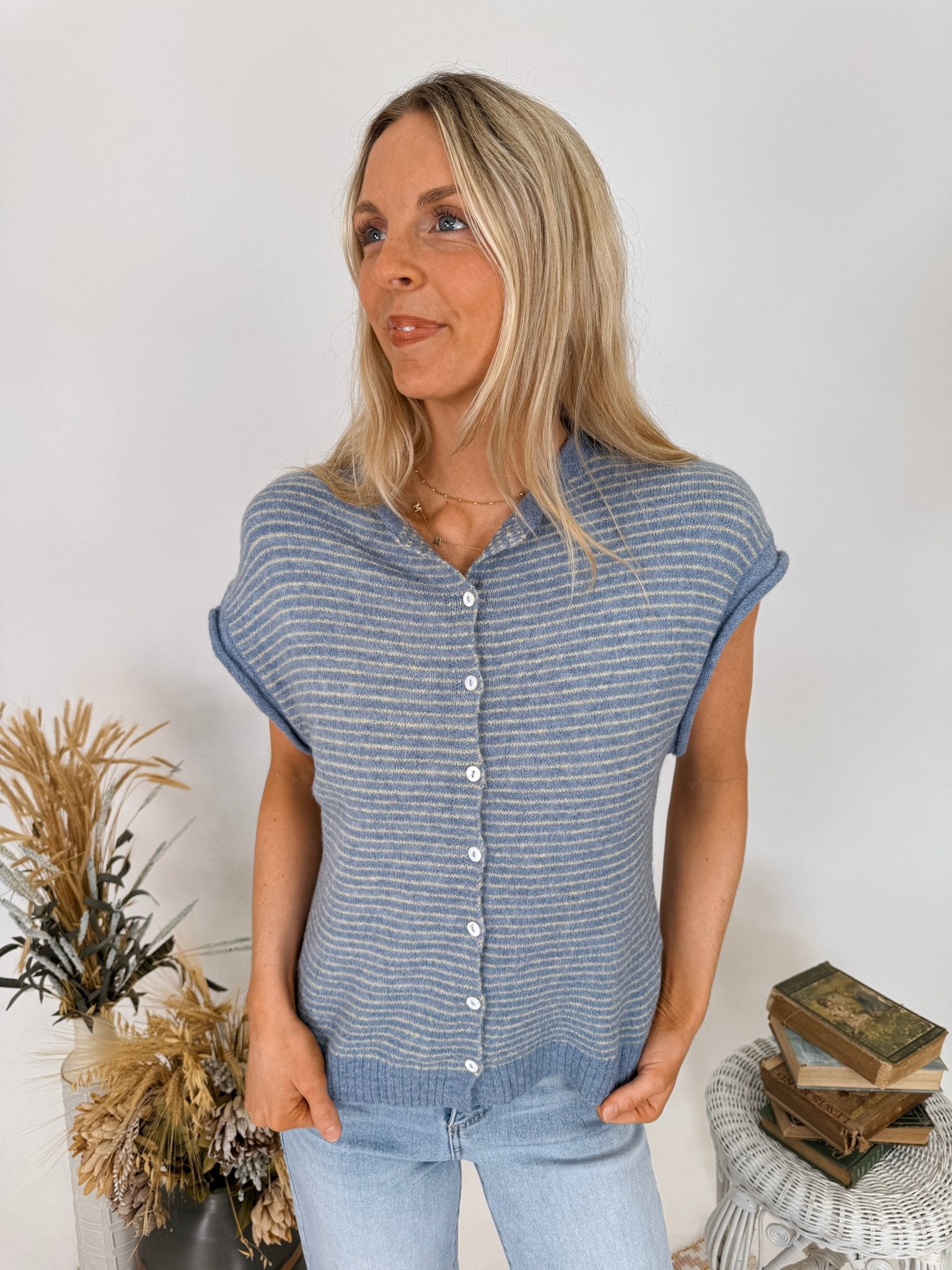 Leona Striped Sweater Vest Cardigan - PAPER DOLL