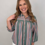 Wren Striped Front Button Top - PAPER DOLL