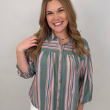 Wren Striped Front Button Top - PAPER DOLL