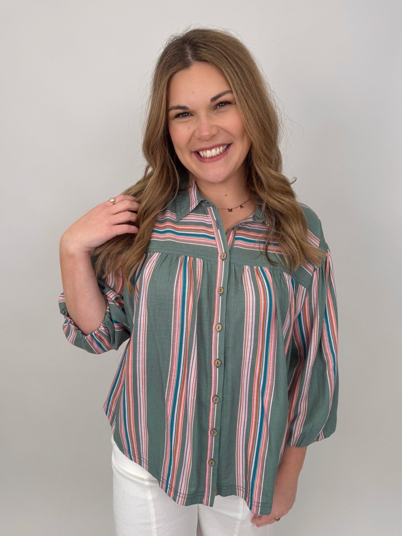 Wren Striped Front Button Top - PAPER DOLL