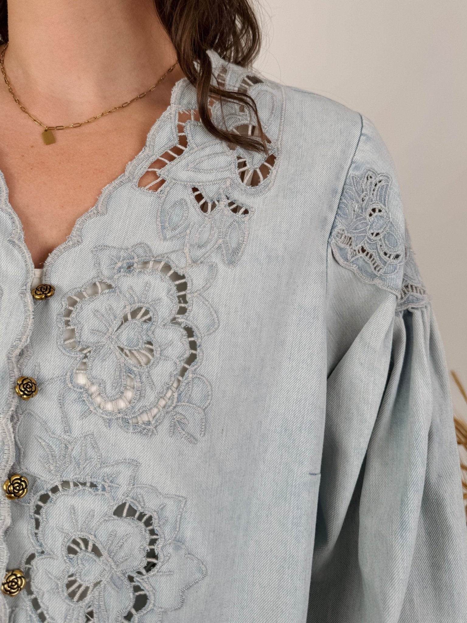 Dreaming Denim Floral Button Top - PAPER DOLL