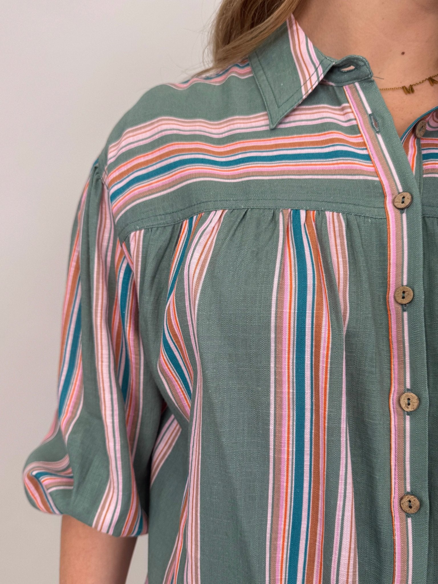 Wren Striped Front Button Top - PAPER DOLL