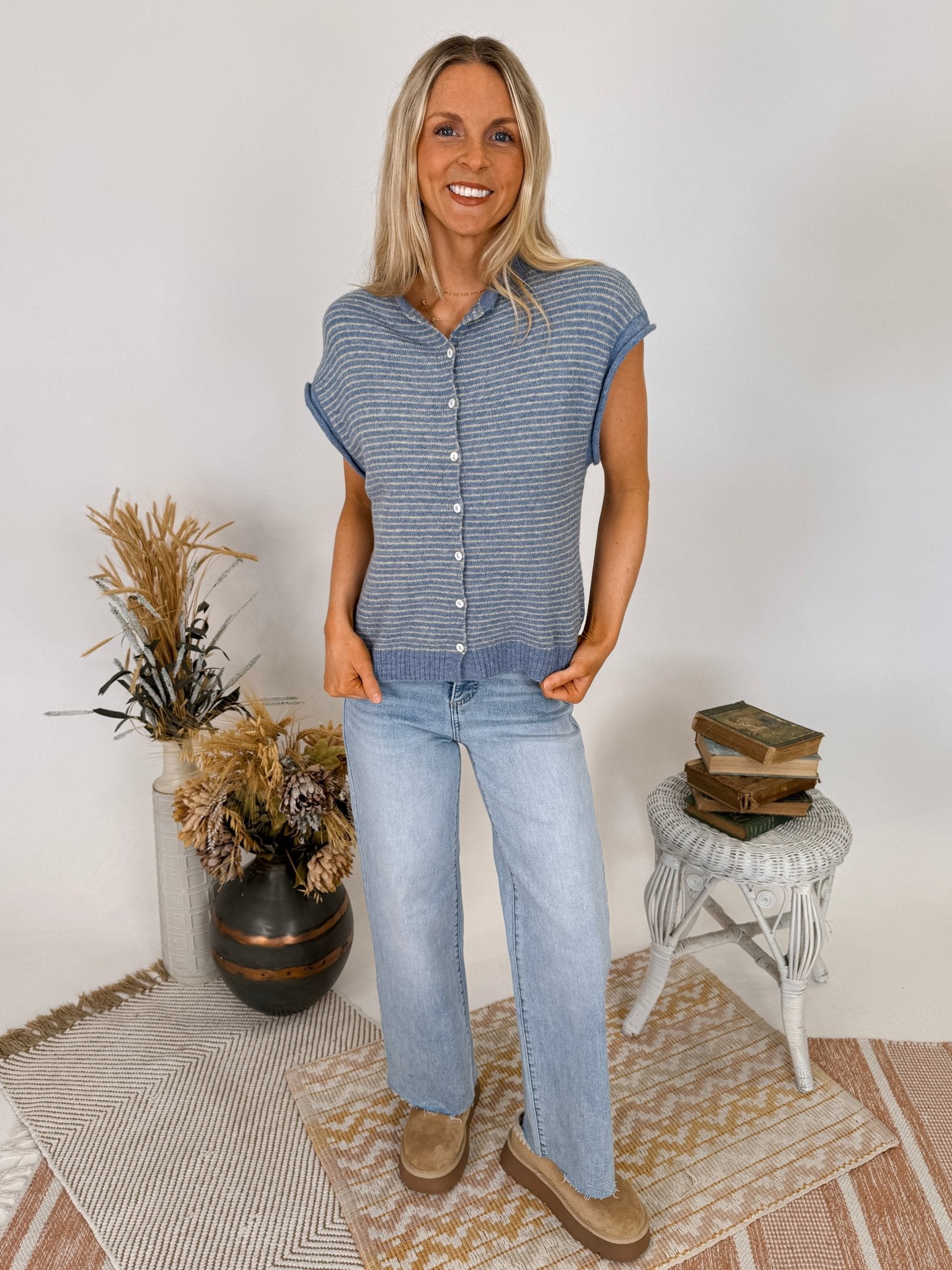 Leona Striped Sweater Vest Cardigan - PAPER DOLL