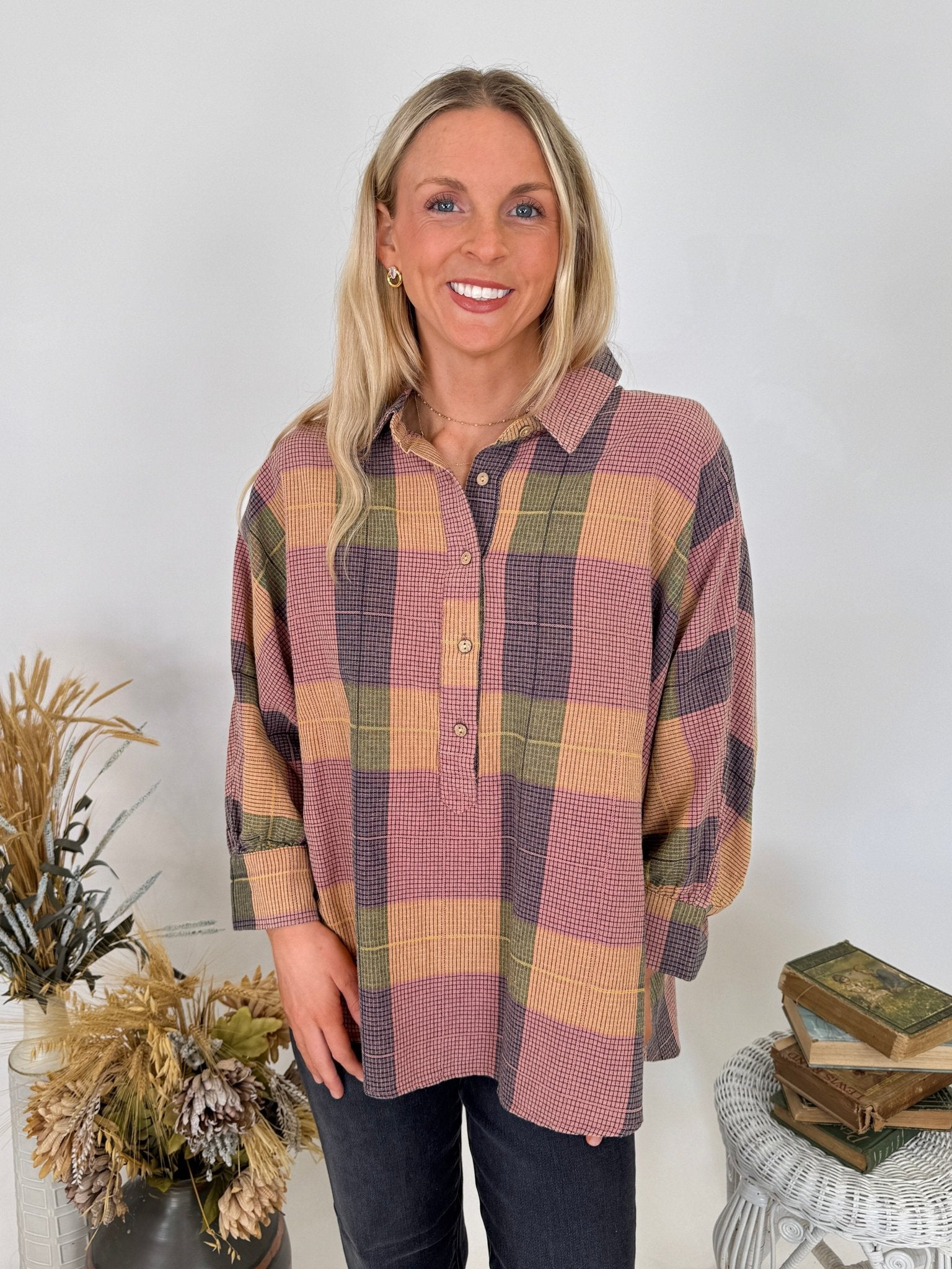 Just Saying Plaid Button Up Top - PAPER DOLL