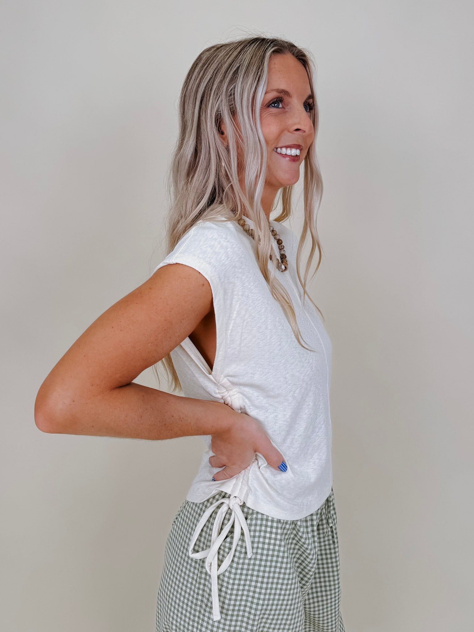 Simple Day Ruched Side Tie Blouse - PAPER DOLL