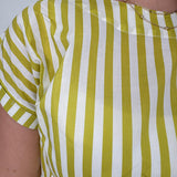 Missy Striped Top in lime green and white stripe with flutter sleeves and button-back closure — Paper Doll
