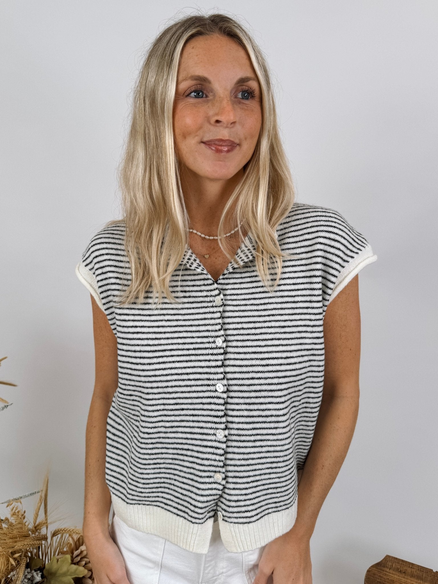 Leona Striped Sweater Vest Cardigan - PAPER DOLL