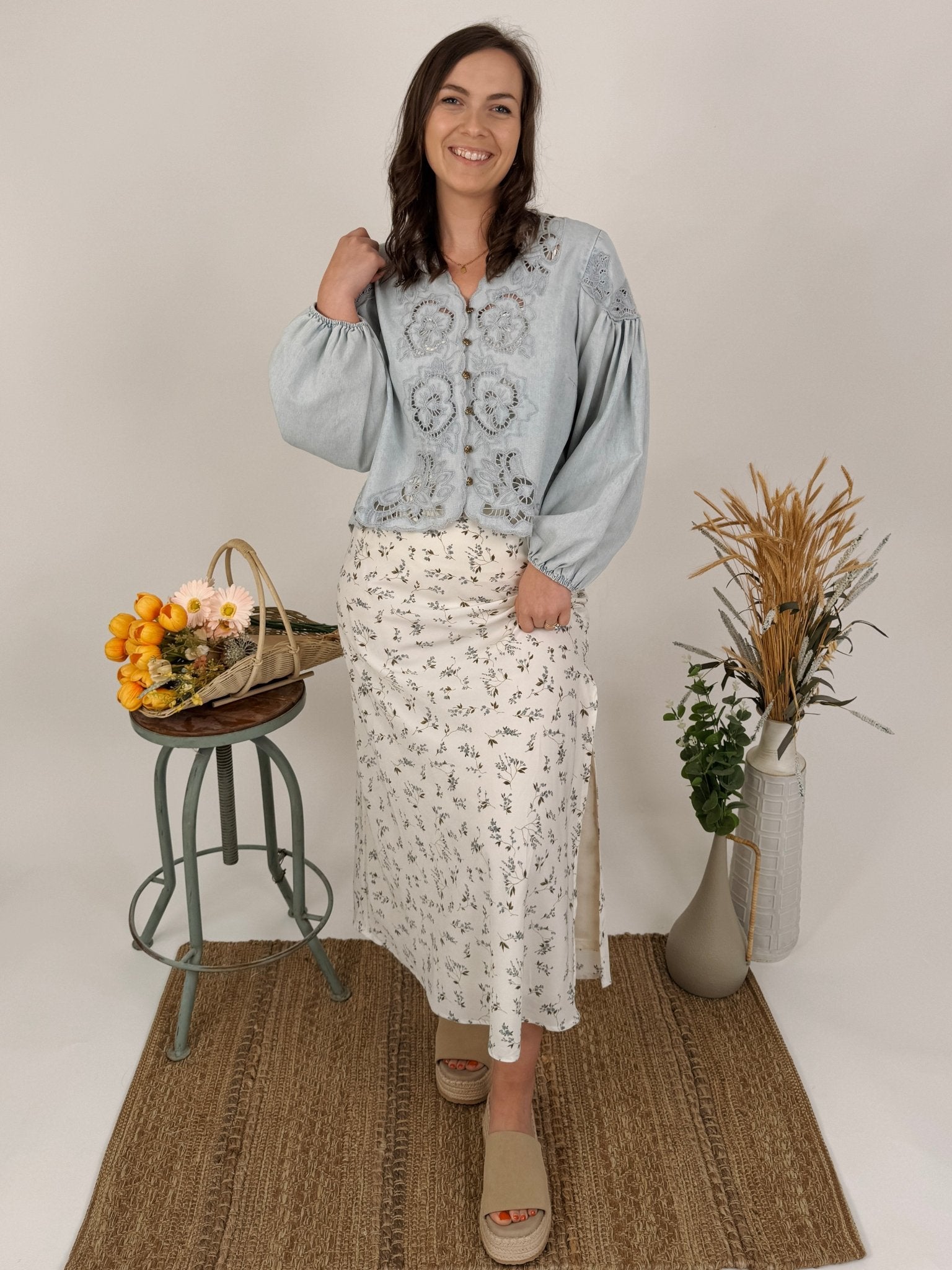 Dreaming Denim Floral Button Top - PAPER DOLL