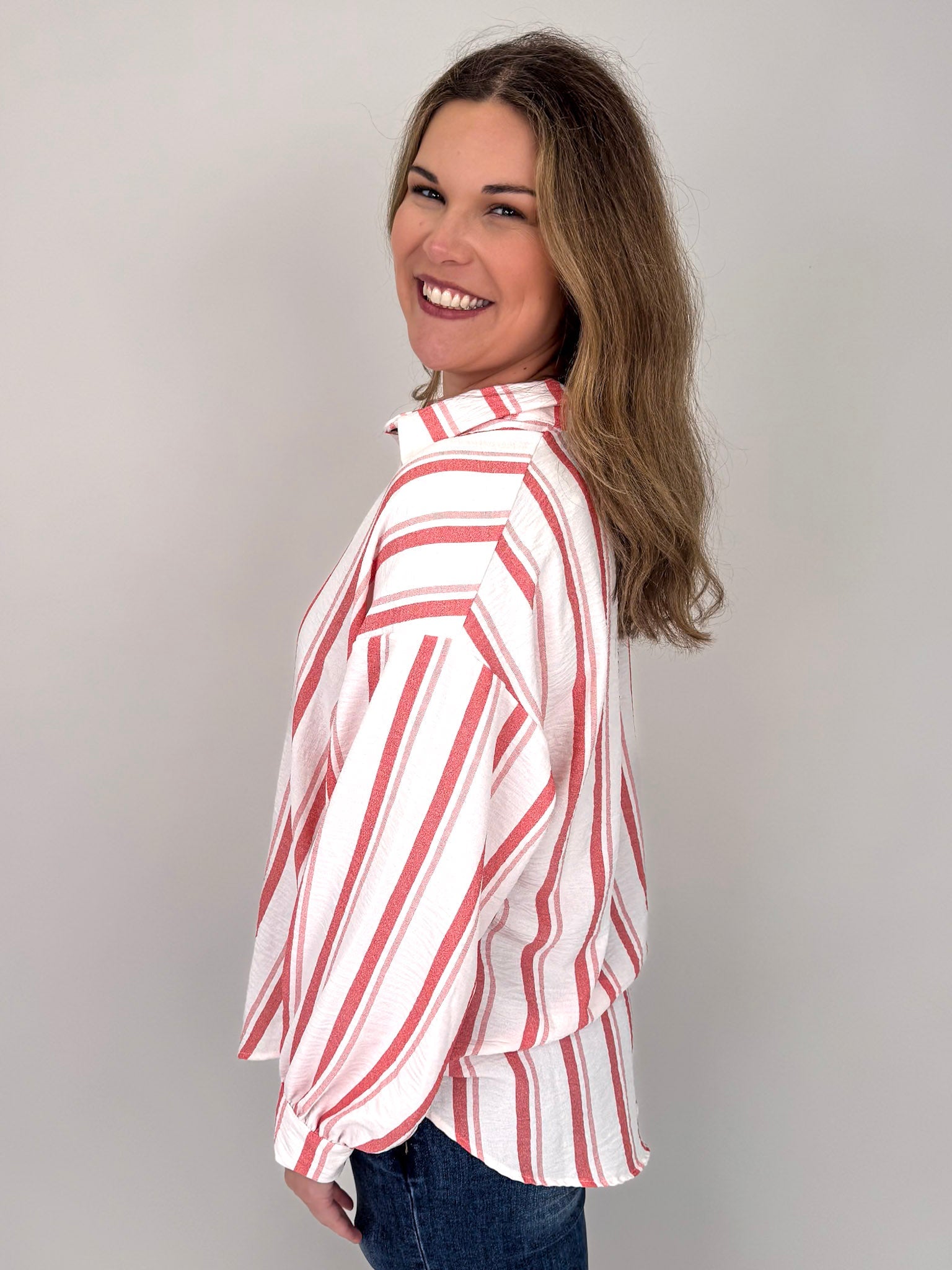 Carmen Striped Button Up Top - PAPER DOLL