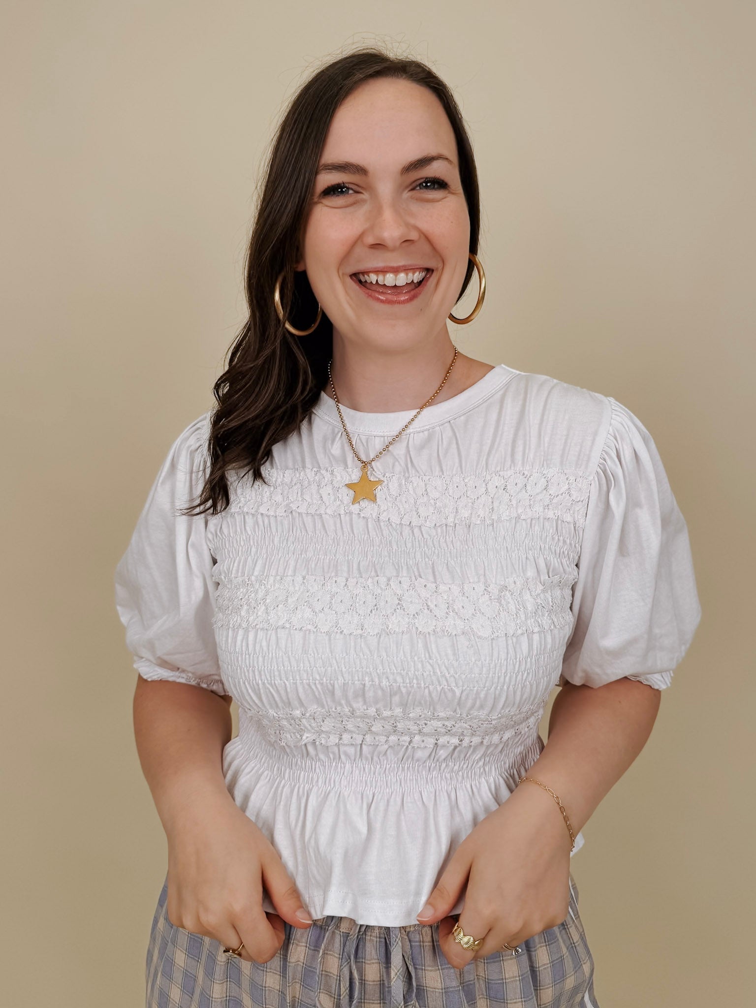 Clover Smocked Puff Sleeve Blouse - PAPER DOLL