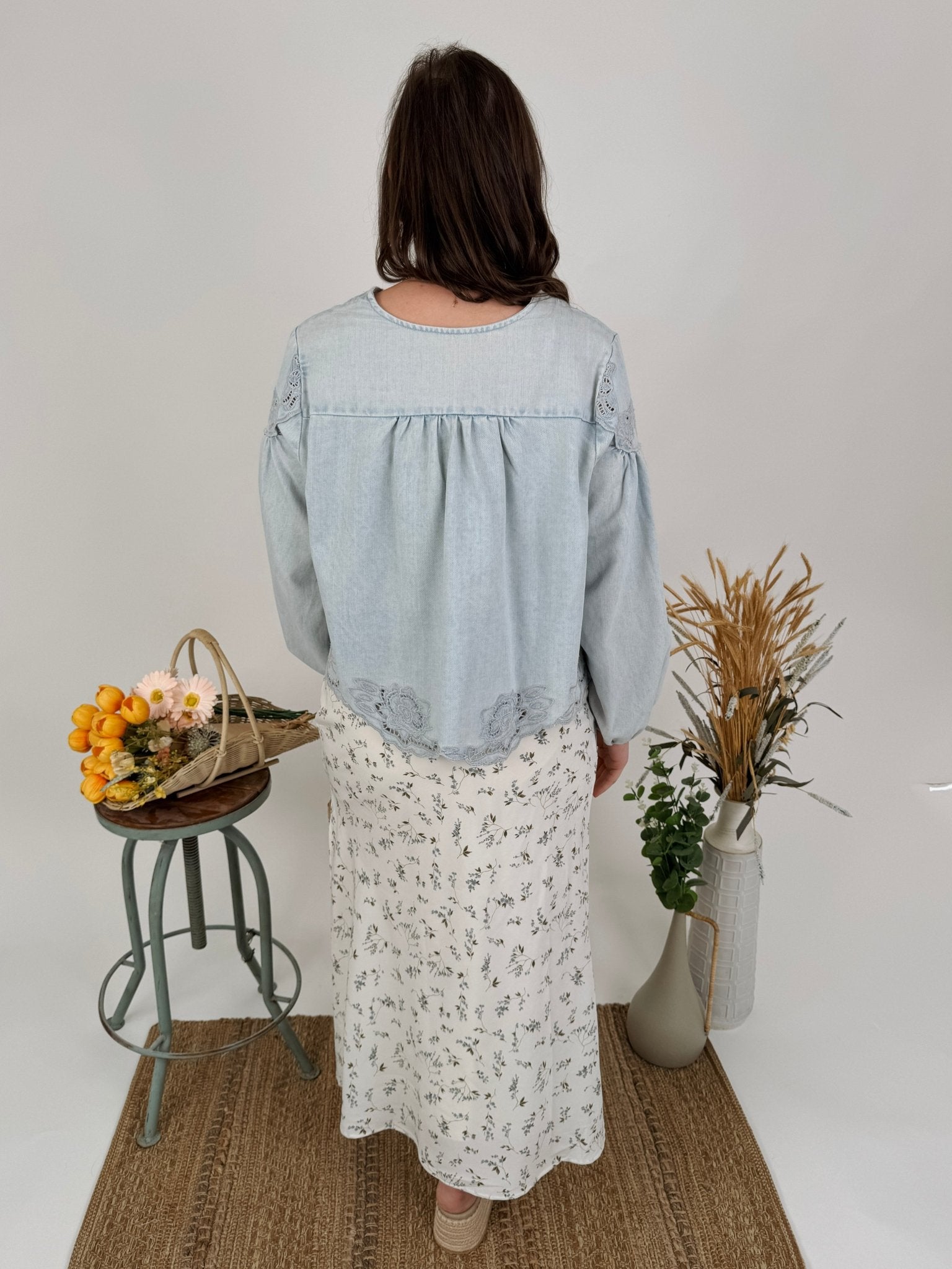 Dreaming Denim Floral Button Top - PAPER DOLL