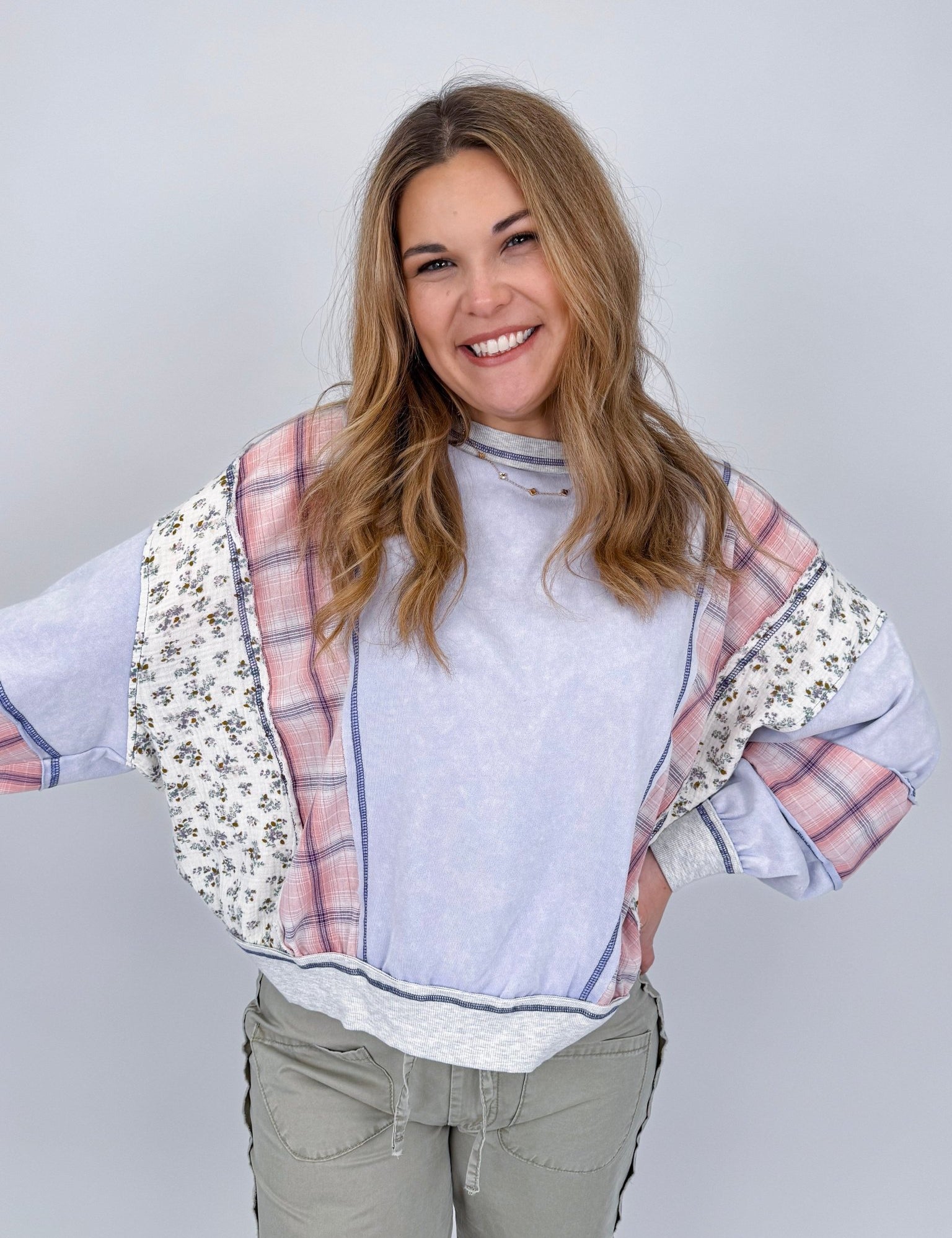 Just A Joy Mixed Fabric Top - PAPER DOLL