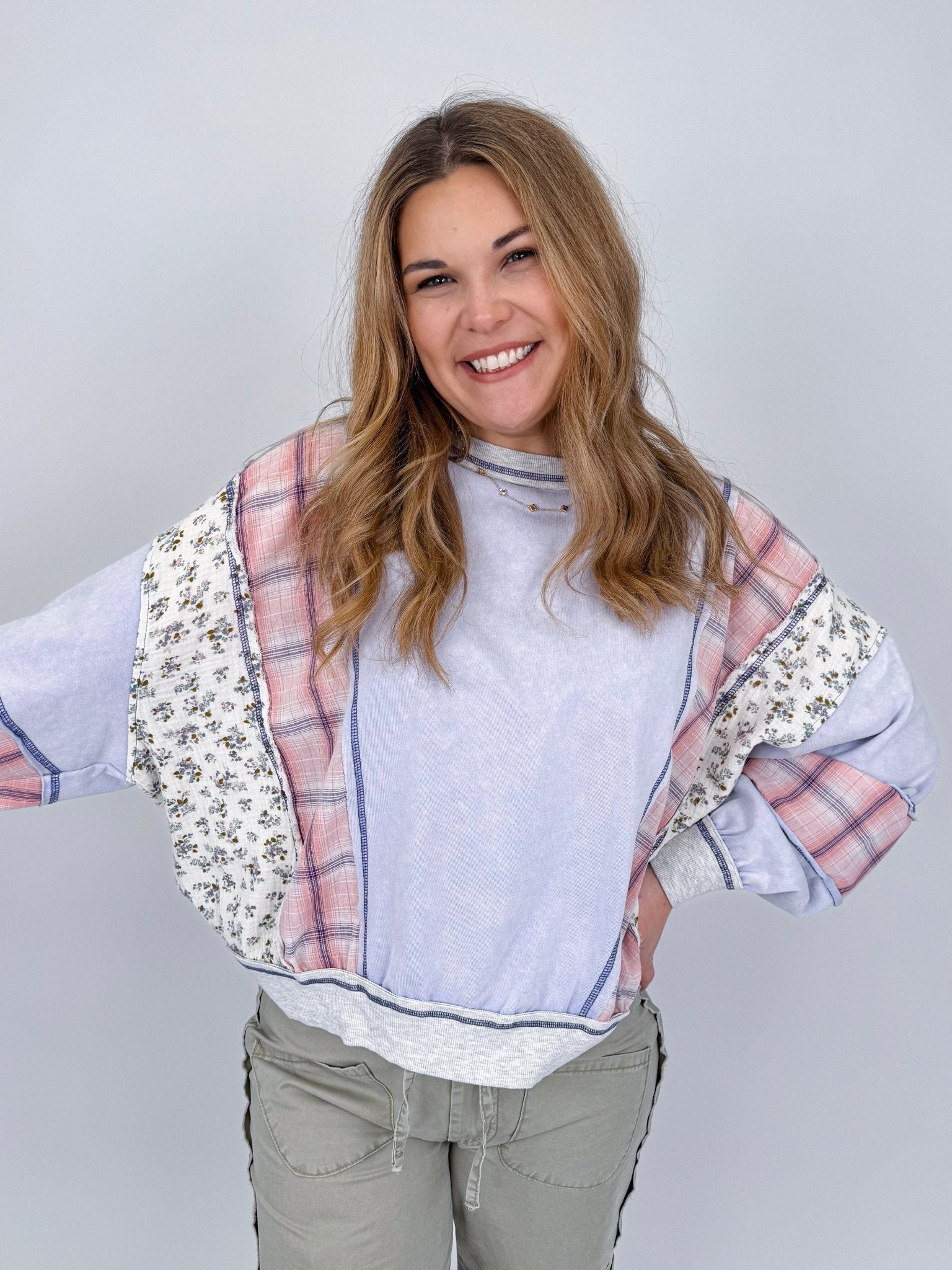 Just A Joy Mixed Fabric Top - PAPER DOLL