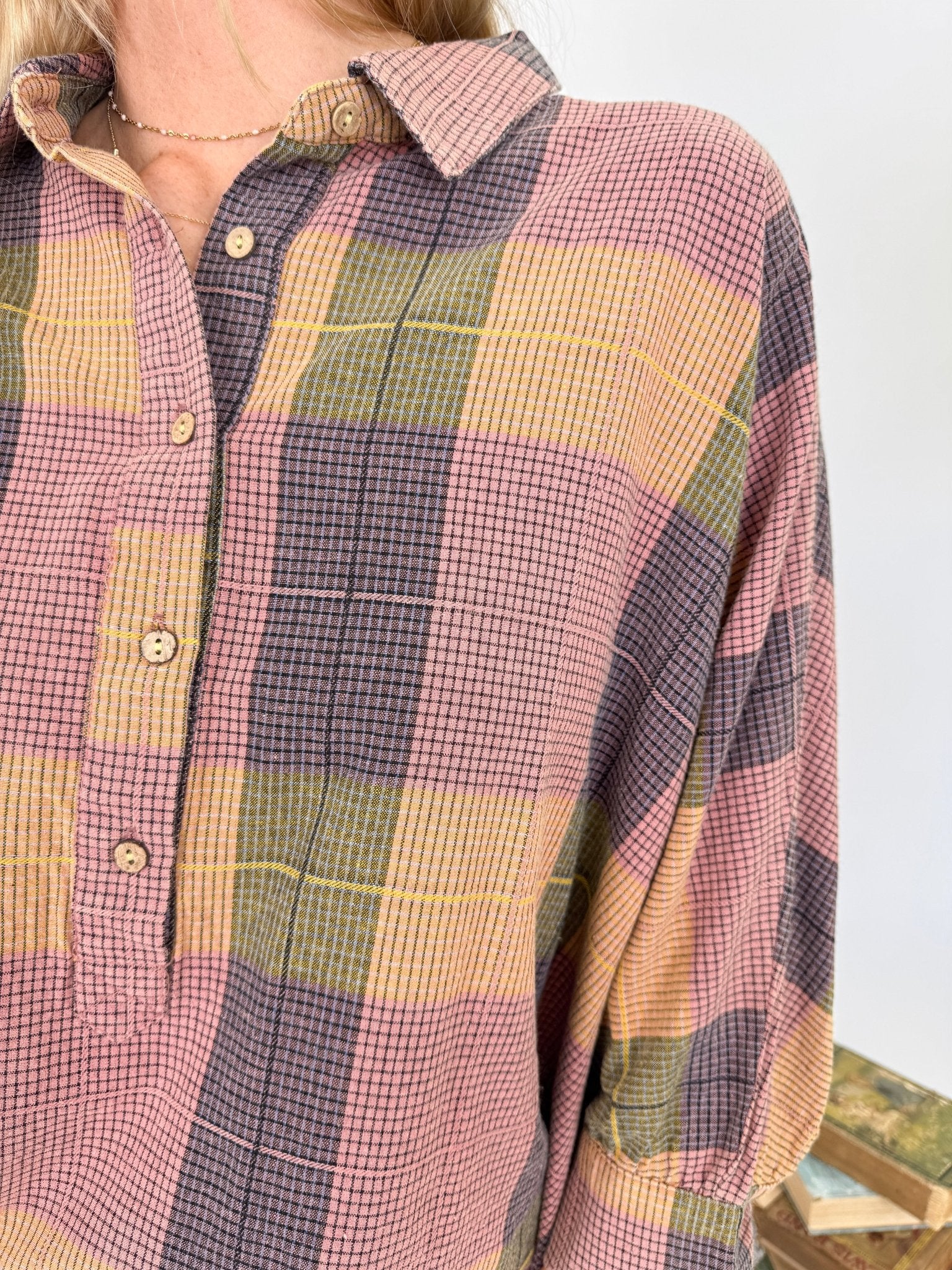 Just Saying Plaid Button Up Top - PAPER DOLL