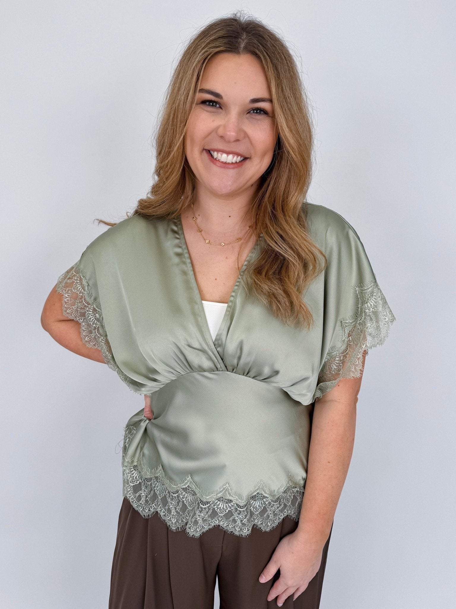 Touch Of Grace V - Neck Blouse - PAPER DOLL
