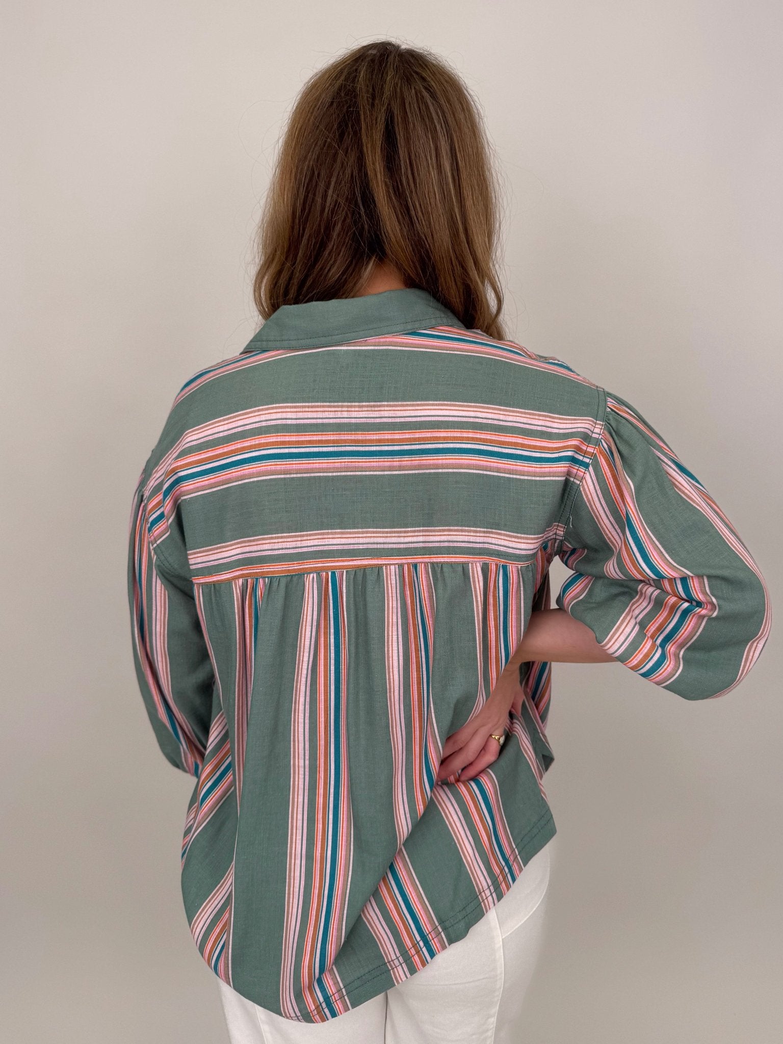 Wren Striped Front Button Top - PAPER DOLL