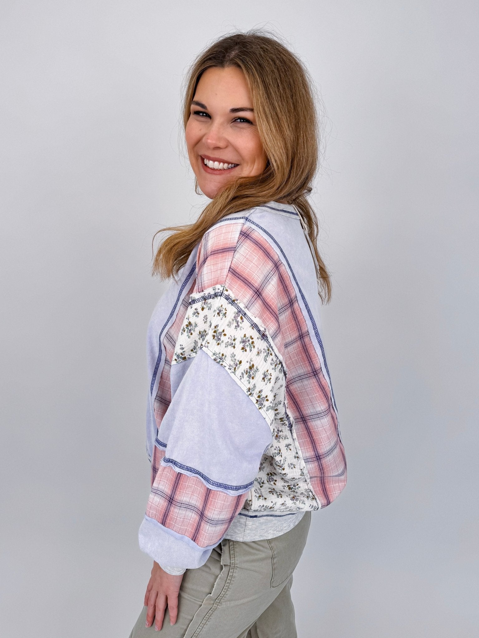Just A Joy Mixed Fabric Top - PAPER DOLL