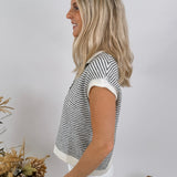 Leona Striped Sweater Vest Cardigan - PAPER DOLL