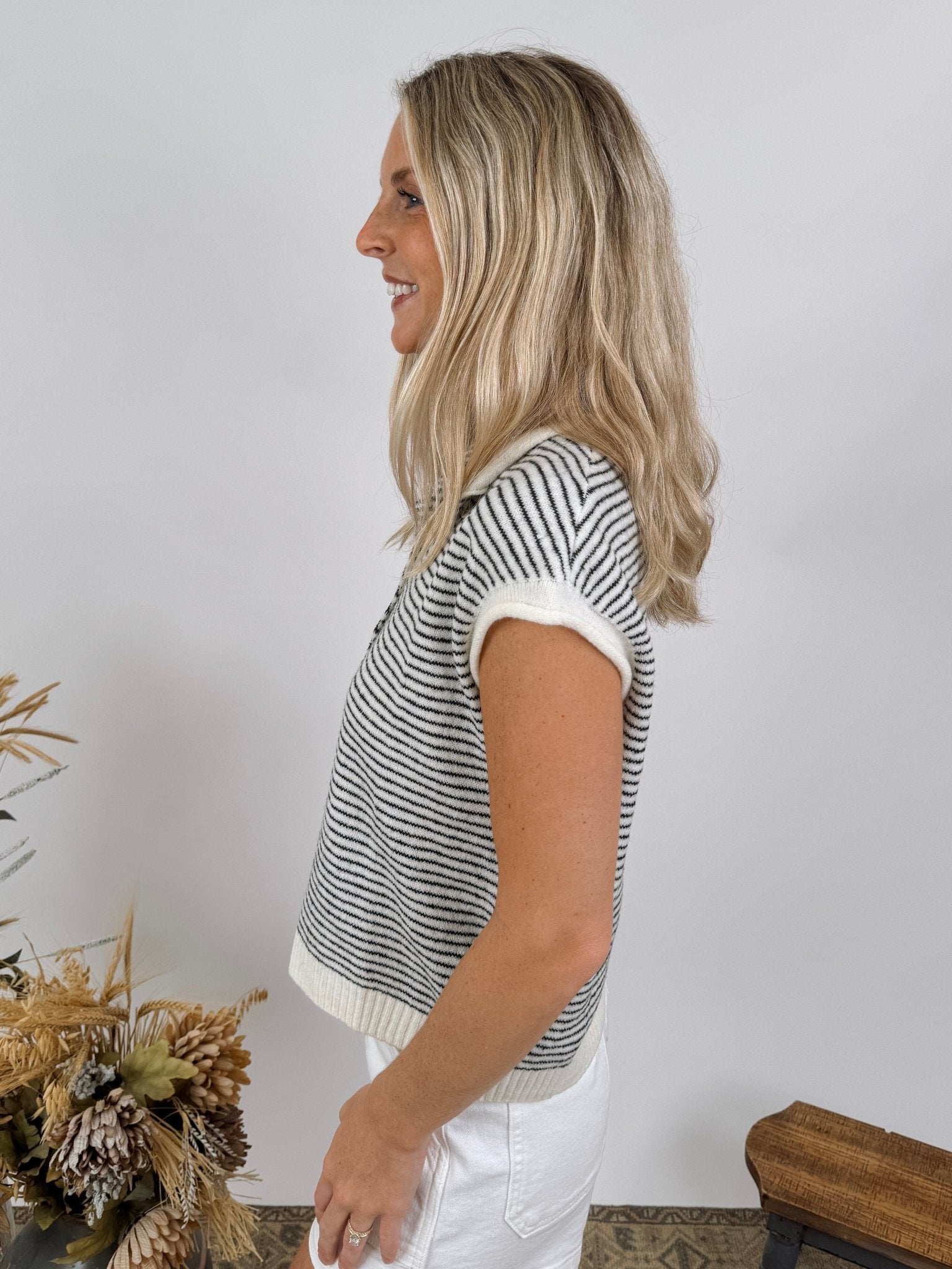 Leona Striped Sweater Vest Cardigan - PAPER DOLL