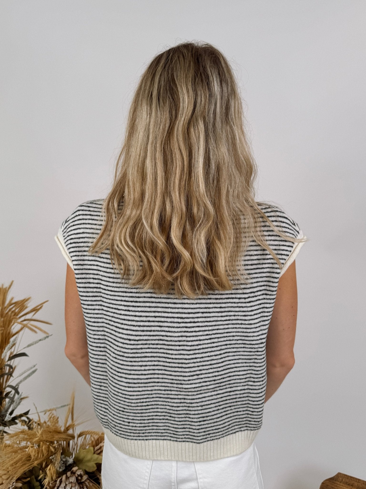 Leona Striped Sweater Vest Cardigan - PAPER DOLL