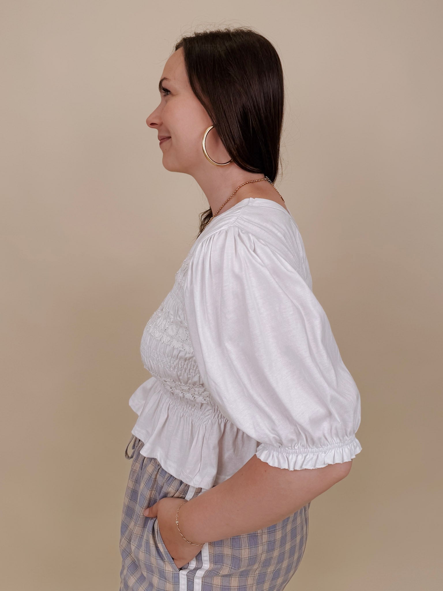 Clover Smocked Puff Sleeve Blouse - PAPER DOLL