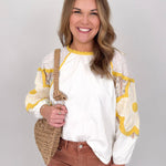 Keisha Flower Patched Sleeve Top - PAPER DOLL