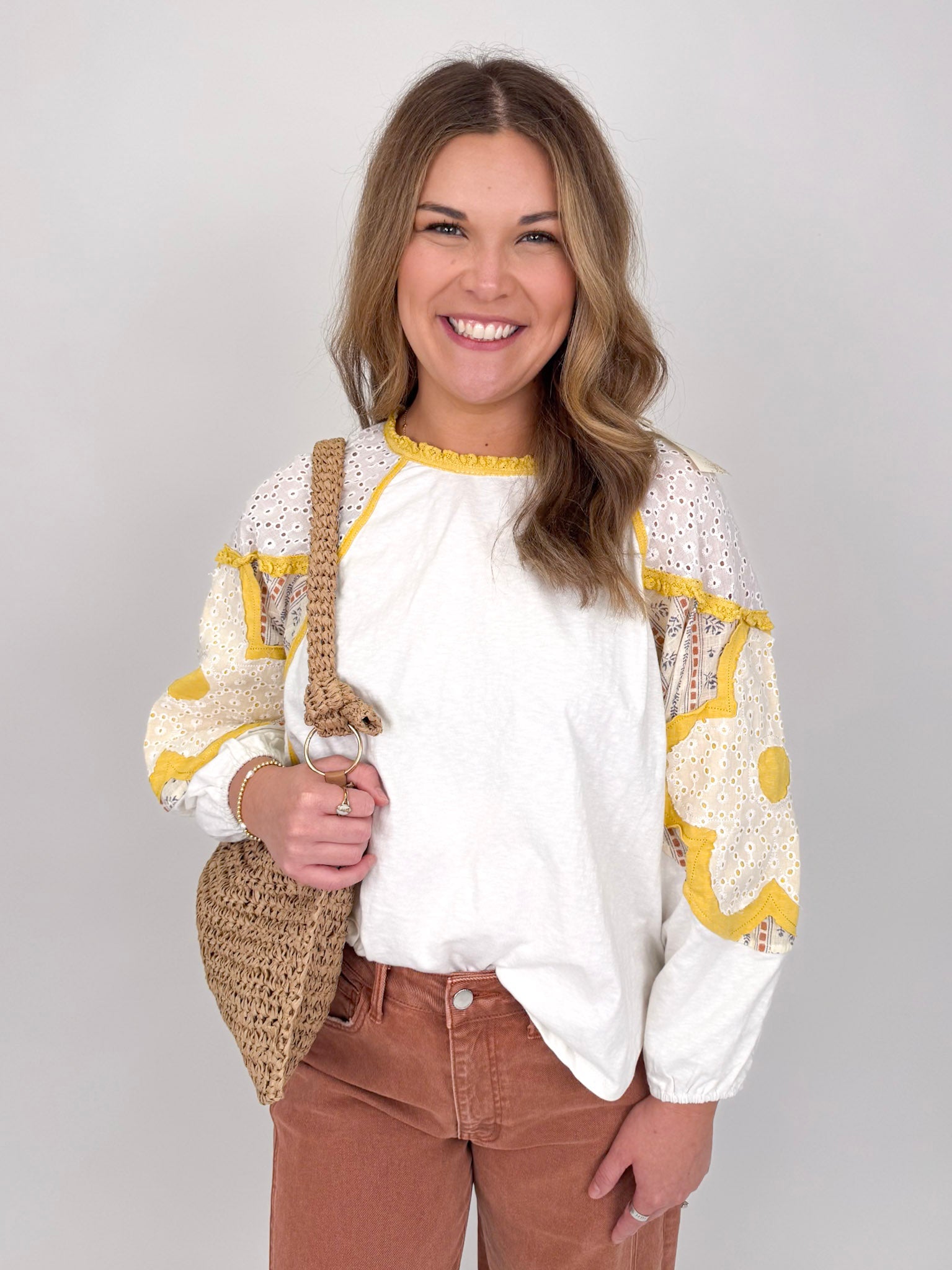 Keisha Flower Patched Sleeve Top - PAPER DOLL