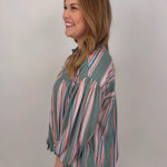 Wren Striped Front Button Top - PAPER DOLL