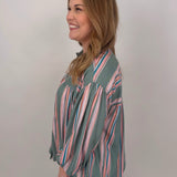 Wren Striped Front Button Top - PAPER DOLL