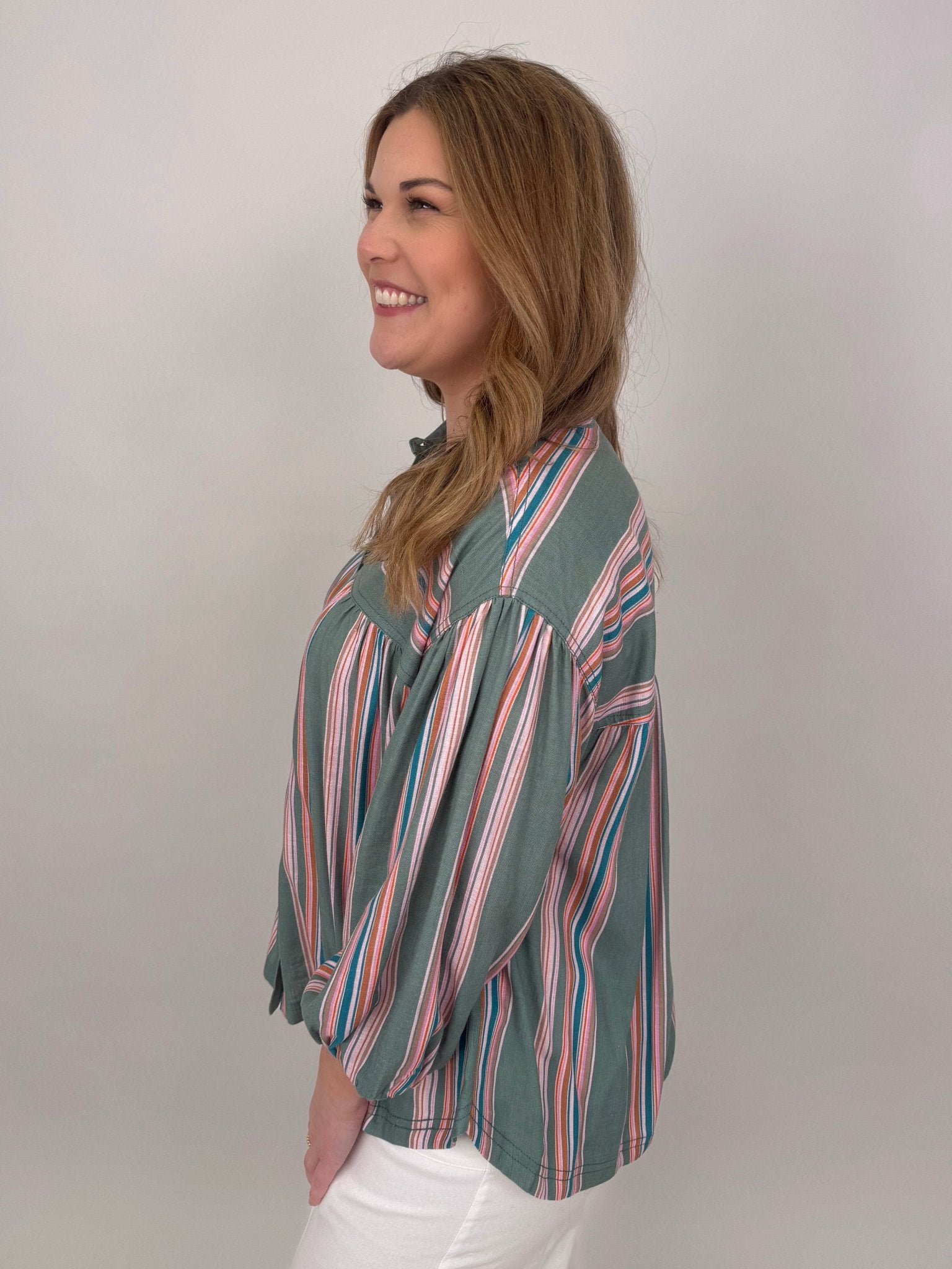 Wren Striped Front Button Top - PAPER DOLL